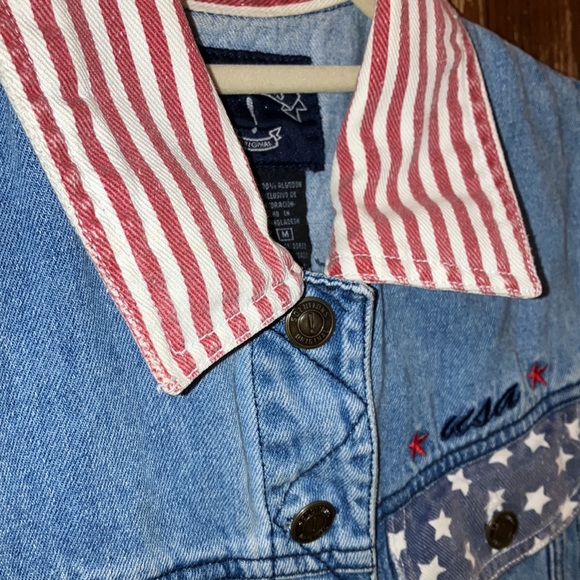 🇺🇸 Vintage Solutions! blue denim vest /USA & stars embroidered - Picture 4 of 6